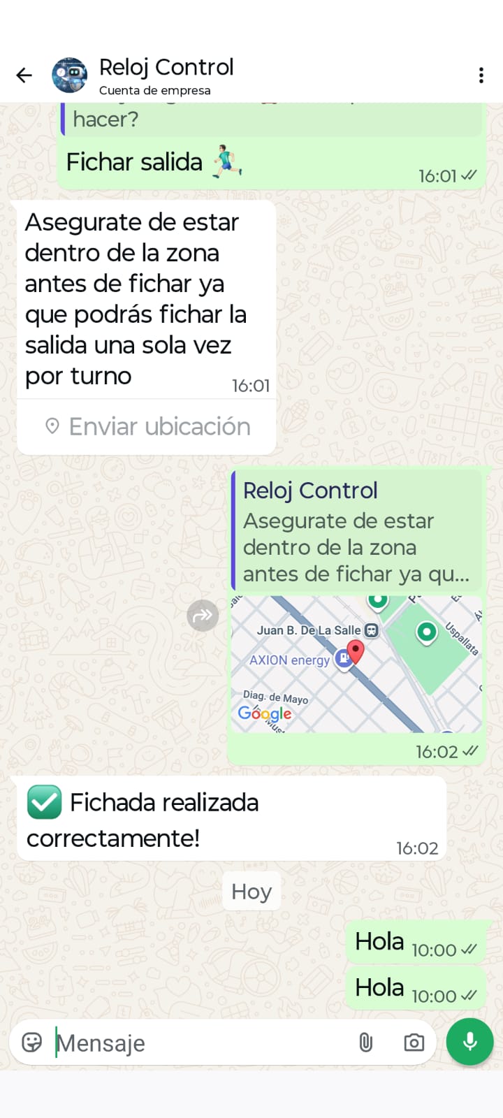 Fichaje por WhatsApp